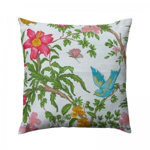 Capa de almofada floral com pássaro turquesa