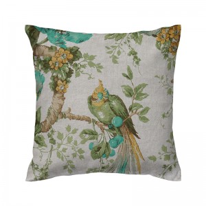 Capa de almofada floral cru com pássaros verdes