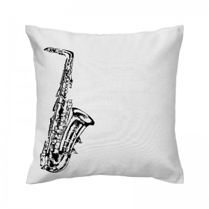 Capa de almofada branca Saxofone - Coleção Música (design exclusivo VivaIn)