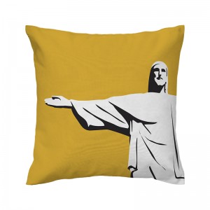 Capa de almofada mostarda Cristo - Coleção Ícones do Brasil (design exclusivo VivaIn)
