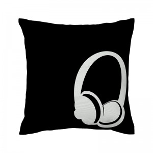 Capa de almofada preta Fone de ouvido - Coleção Música (design exclusivo VivaIn)