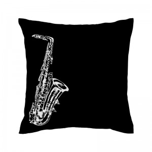 Capa de almofada preta Saxofone - Coleção Música (design exclusivo VivaIn)